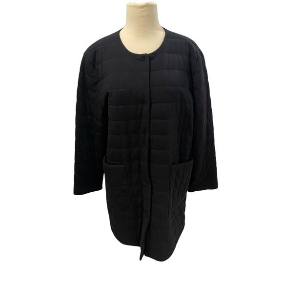 Small Eileen Fisher Women's Coat Black Textured Longline Jacket Small Quilted - Picture 1 of 7